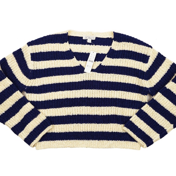 New JCREW Size S Montauk Pullover Sweater in Stripe Antique White Sky $158 CJ413 - Picture 2 of 4